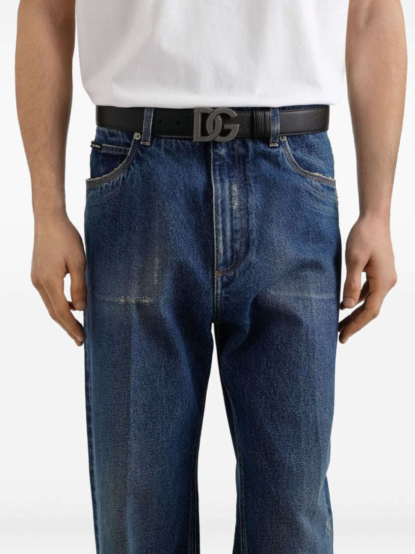 Dolce & Gabbana Black Leather Belt With Logo Buckle