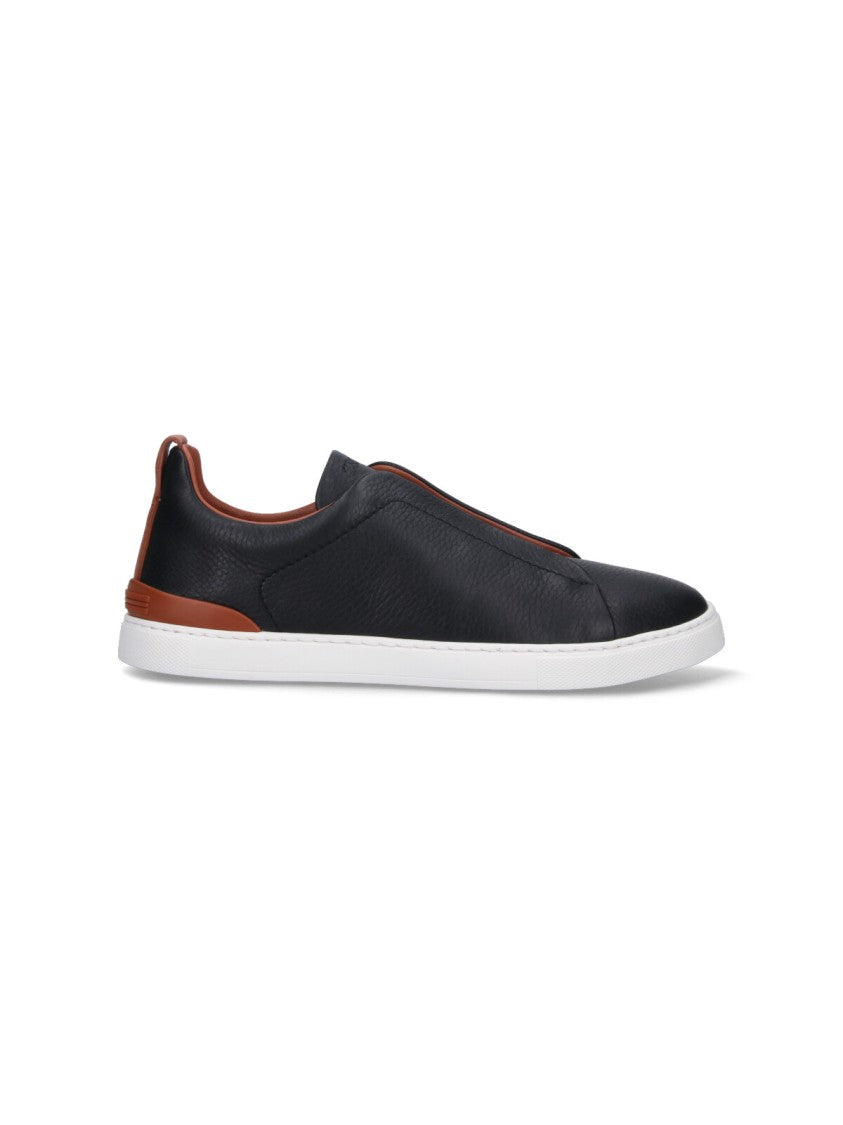 Zegna "Triple Stitch" Low-Top Sneakers – Black