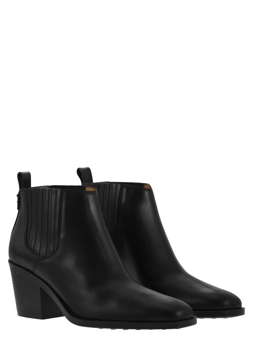 Tod's Calfskin Ankle Boot With Side Elastic Inserts
