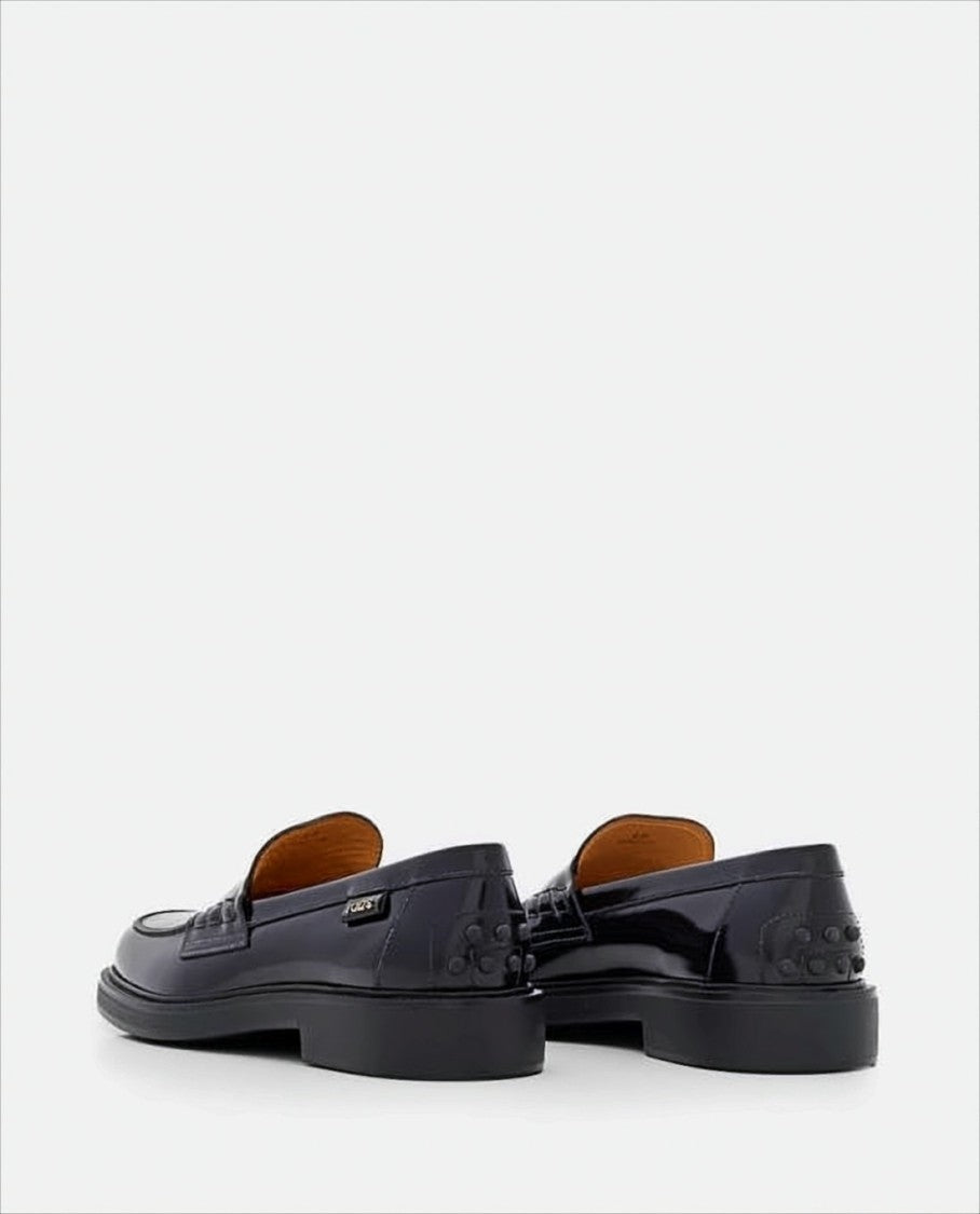 Tod's Polished Black Cow Leather Loafers