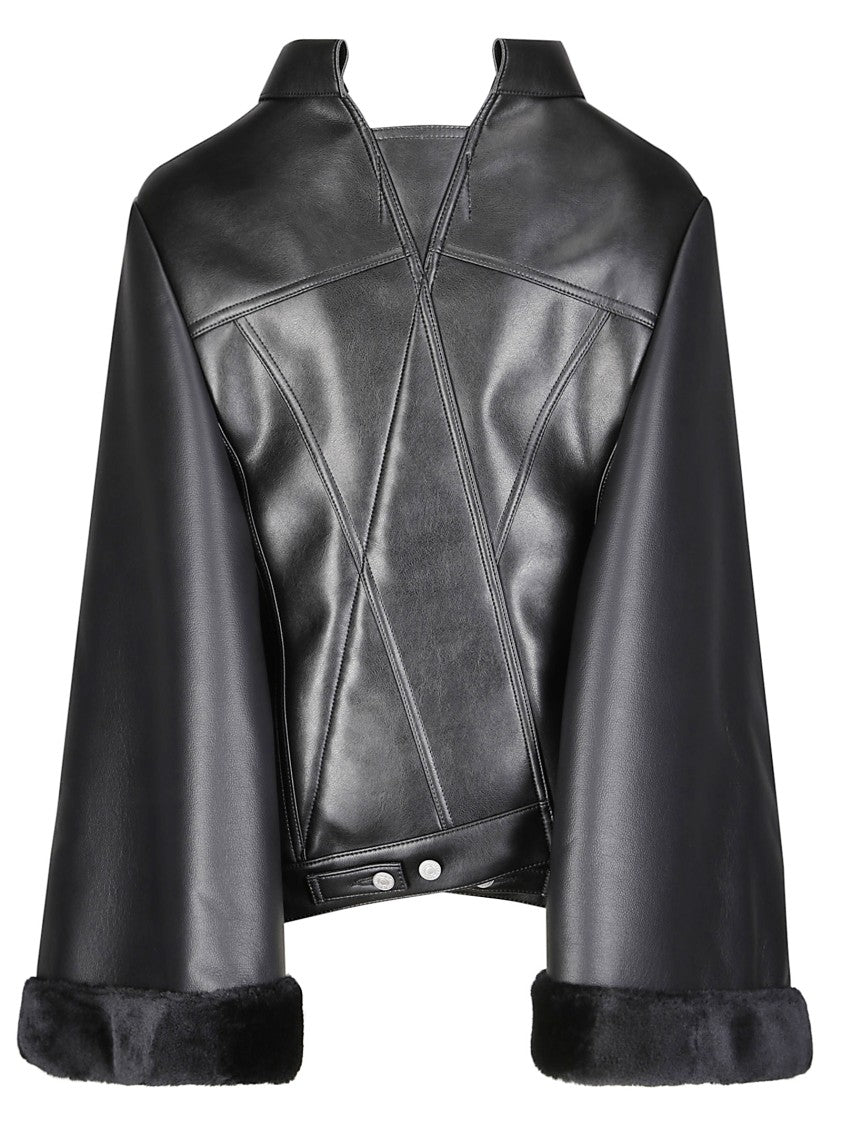 Junya Watanabe Asymmetrical Denim-Effect Jacket With Plush Fur Accents