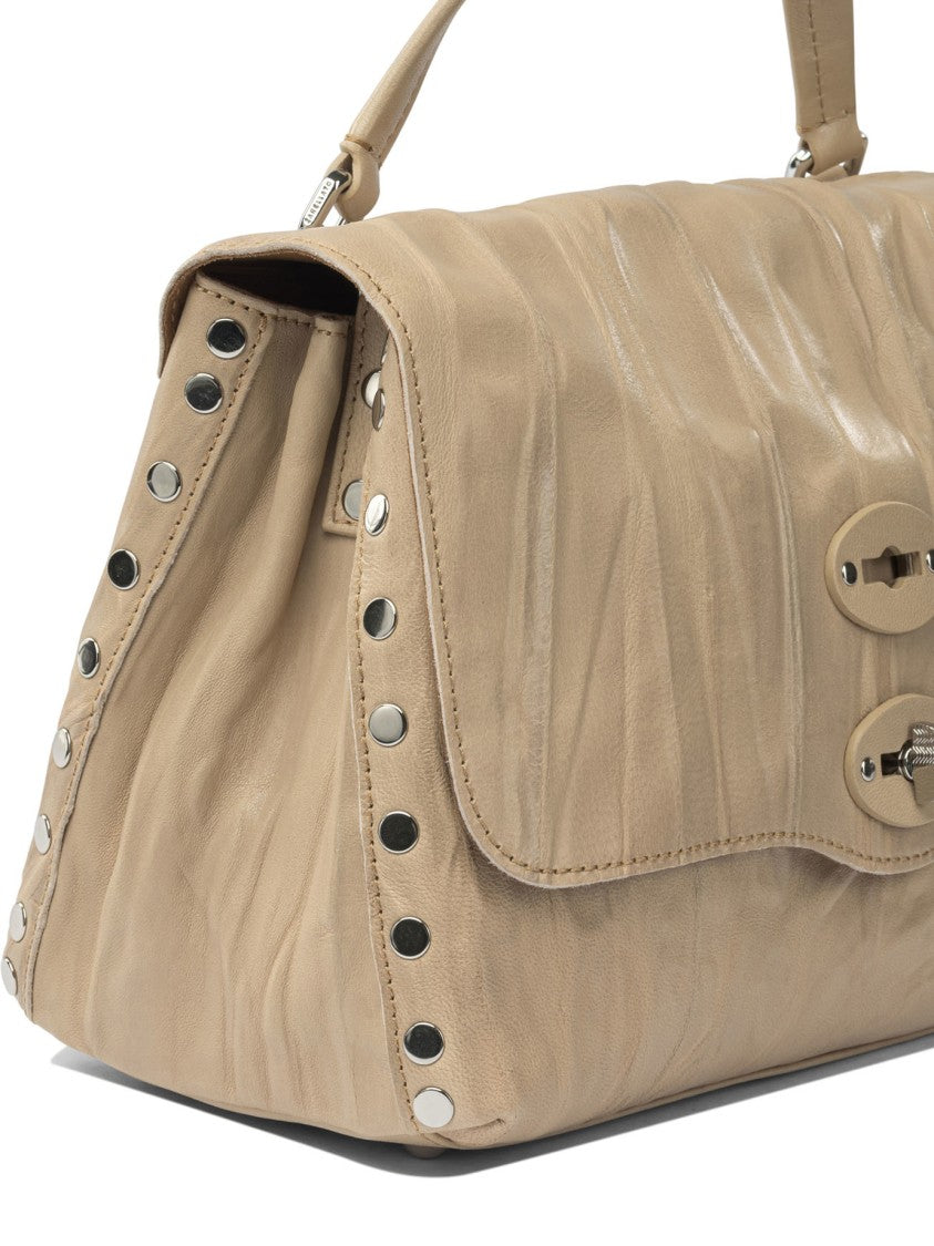 Zanellato Structured Lambskin Handbag With Pleated Texture And Adjustable Shoulder Strap