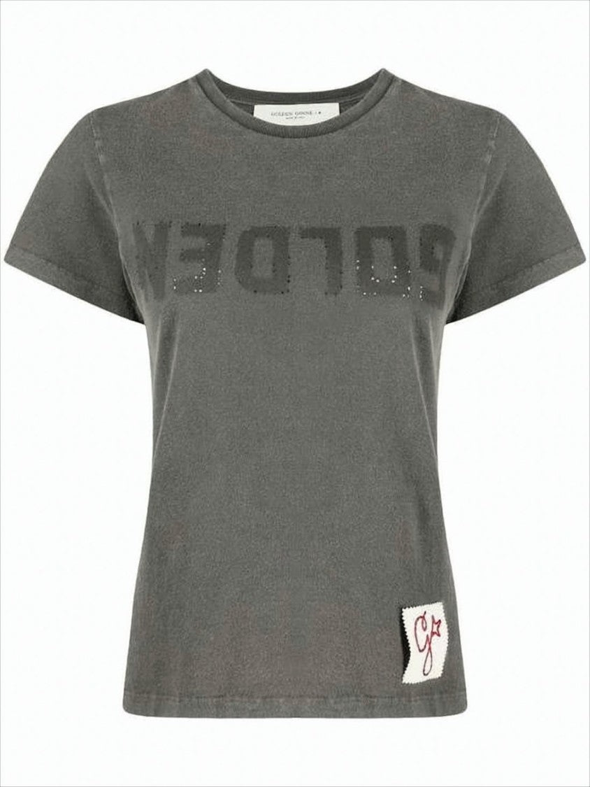 Golden Goose Washed Charcoal Grey Short-Sleeved T-Shirt With Tonal Print