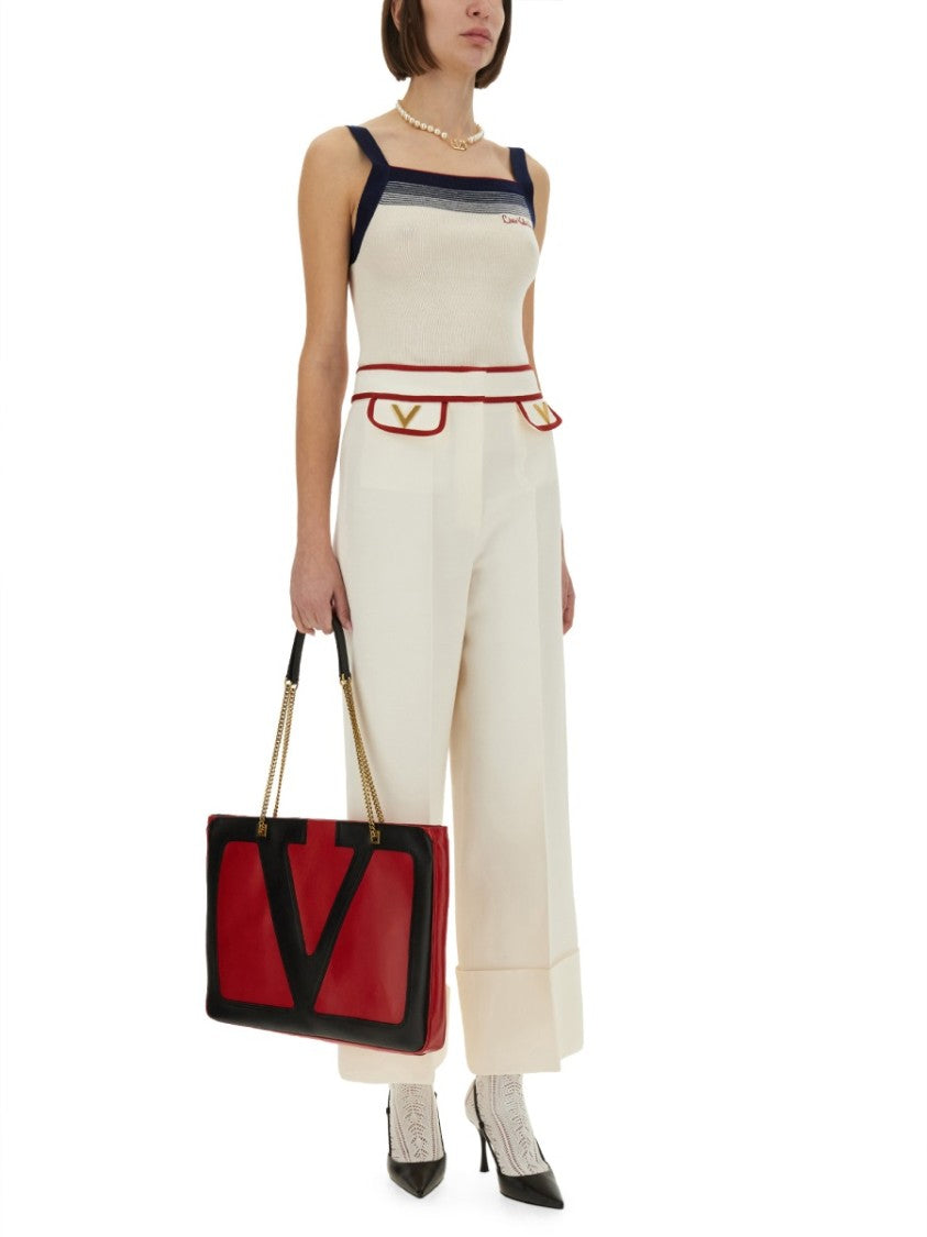 Valentino Wide-Leg Tailored Pants With Unique Waistband Design