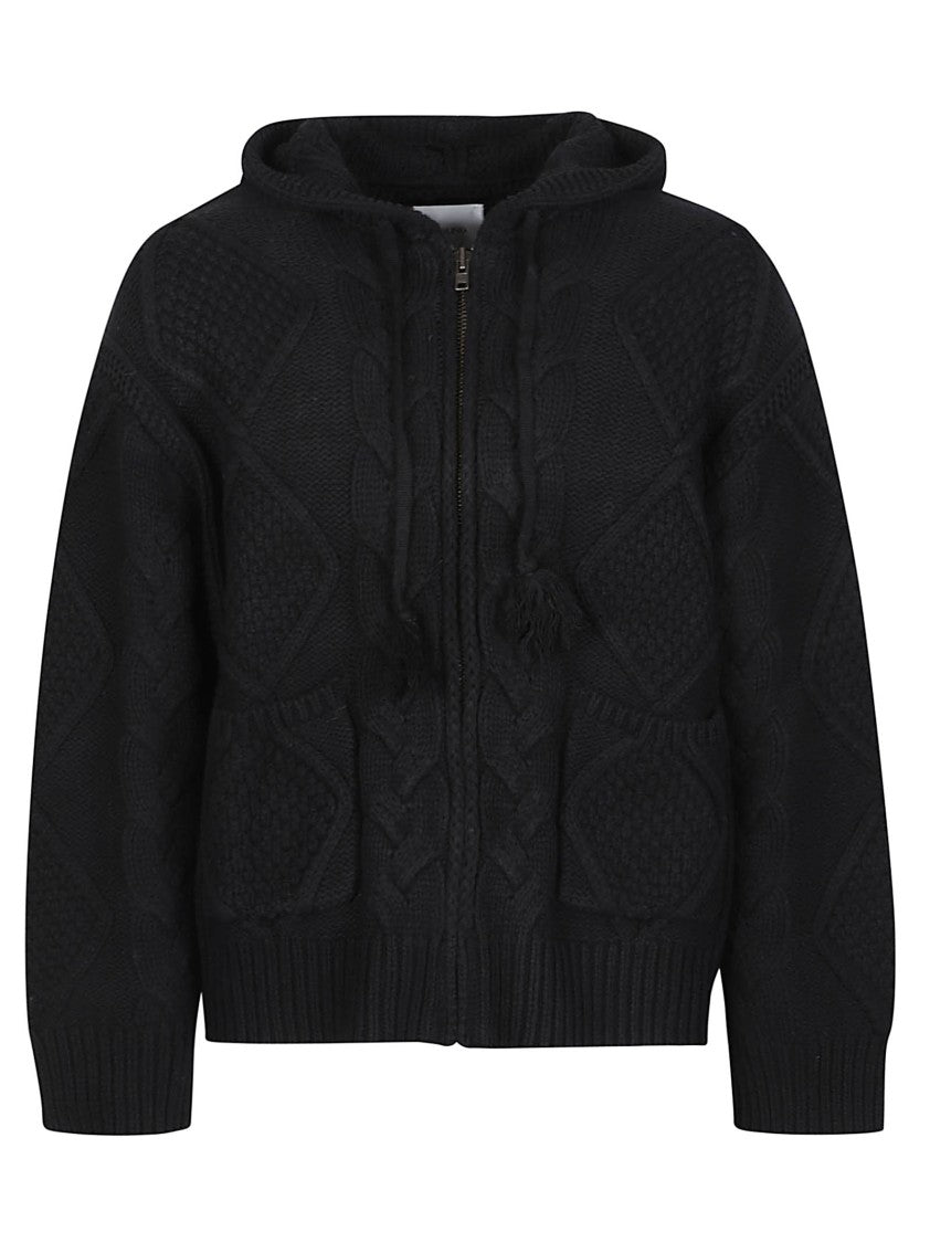 Found Zip Up Cable Knit Cotton-Blend Hoodie