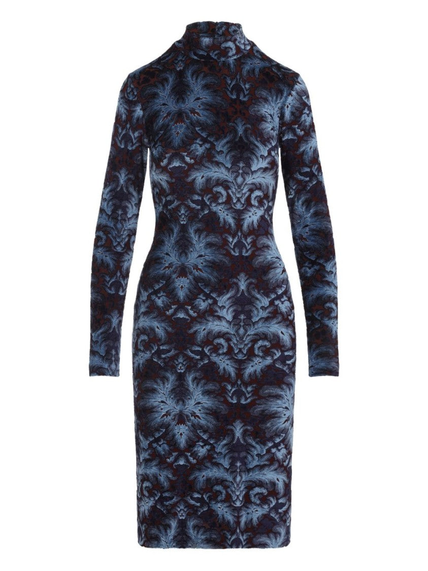 Etro Jacquard Chenille Blue Midi Sheath Dress