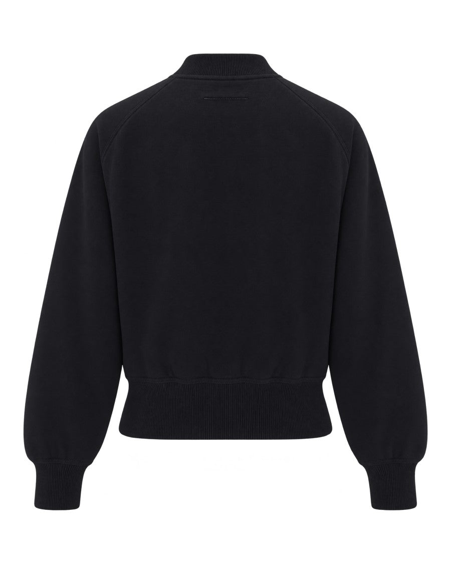 Mm6 By Maison Margiela Black Ribbed Fleece Zip Bomber Jacket