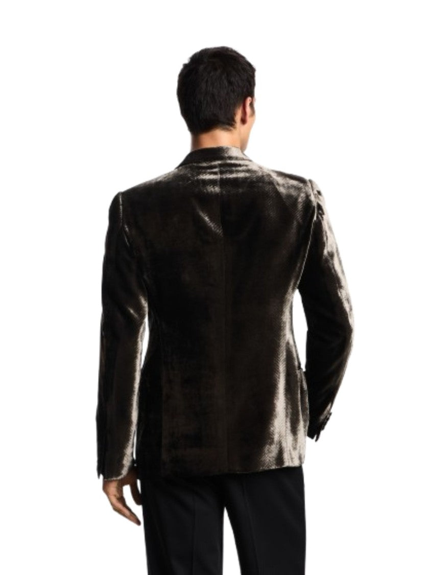Emporio Armani Double-Breasted Herringbone Velvet Blazer