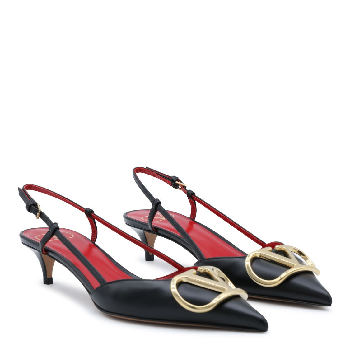 Valentino Garavani Pointed-Toe Slingback Heels With Gold Emblem