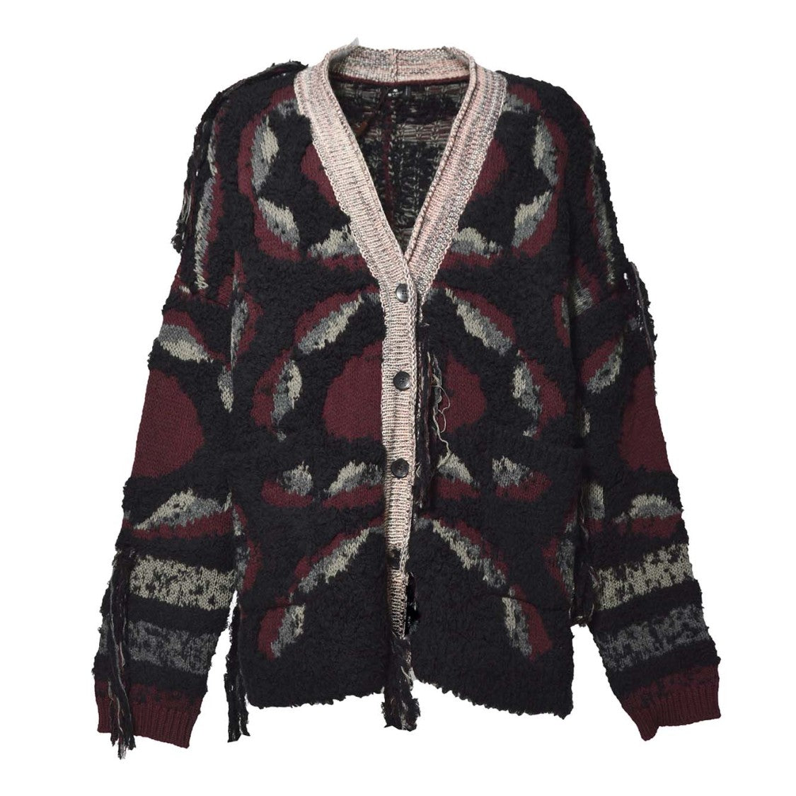 Etro Multicolor Wool Jacquard Cardigan With Fringes