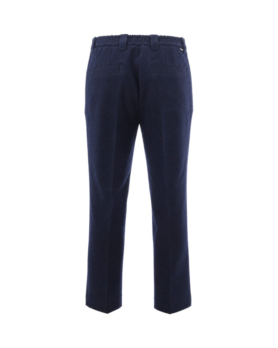 Paolo Pecora Navy Viscose-Blend Regular-Fit Straight-Leg Pants
