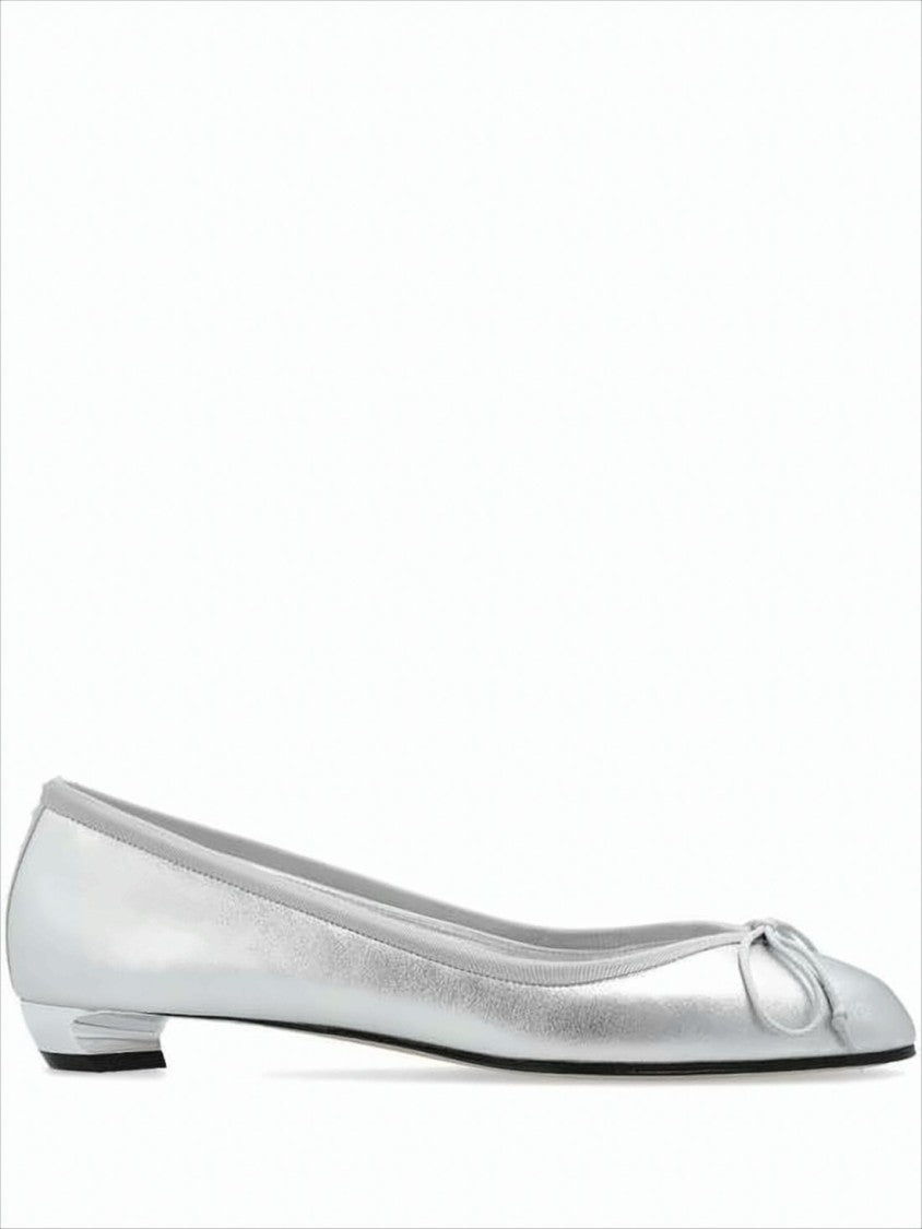 Alexander Mcqueen Metallic Finish Flat Shoes With Bow Detail