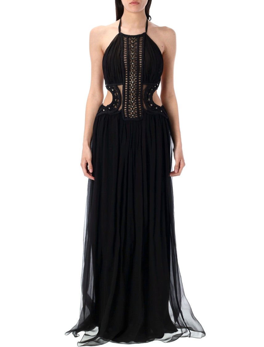 Alberta Ferretti Embroidered Tulle Long Dress