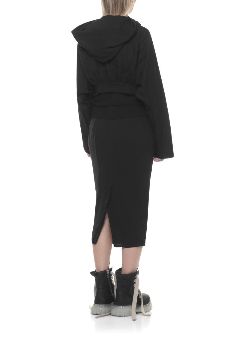 Drkshdw By Rick Owens Black Cropped Hooded Cotton Sweatshirt