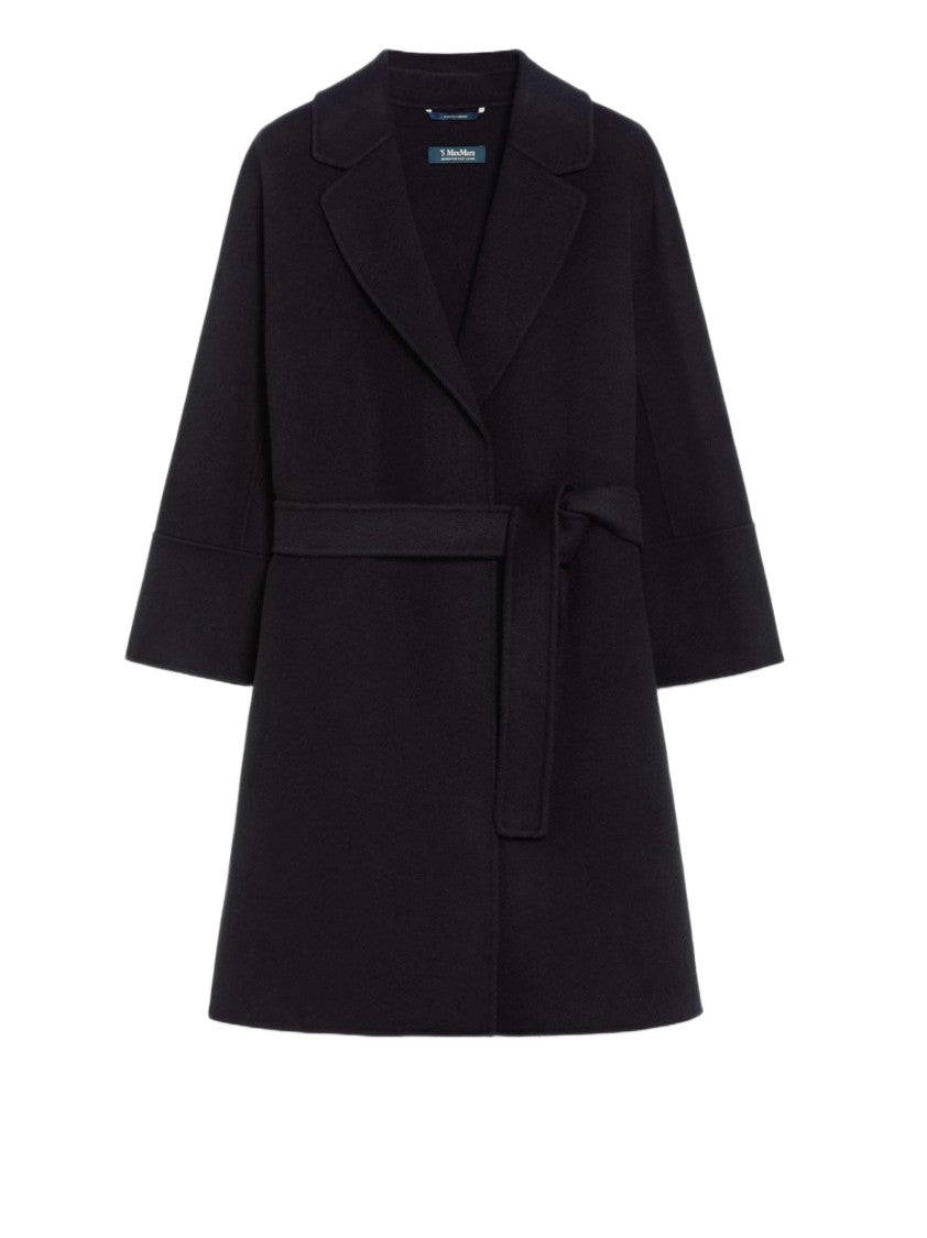 Max Mara Belted Black Coat With Classic Lapel And Minimalist Design