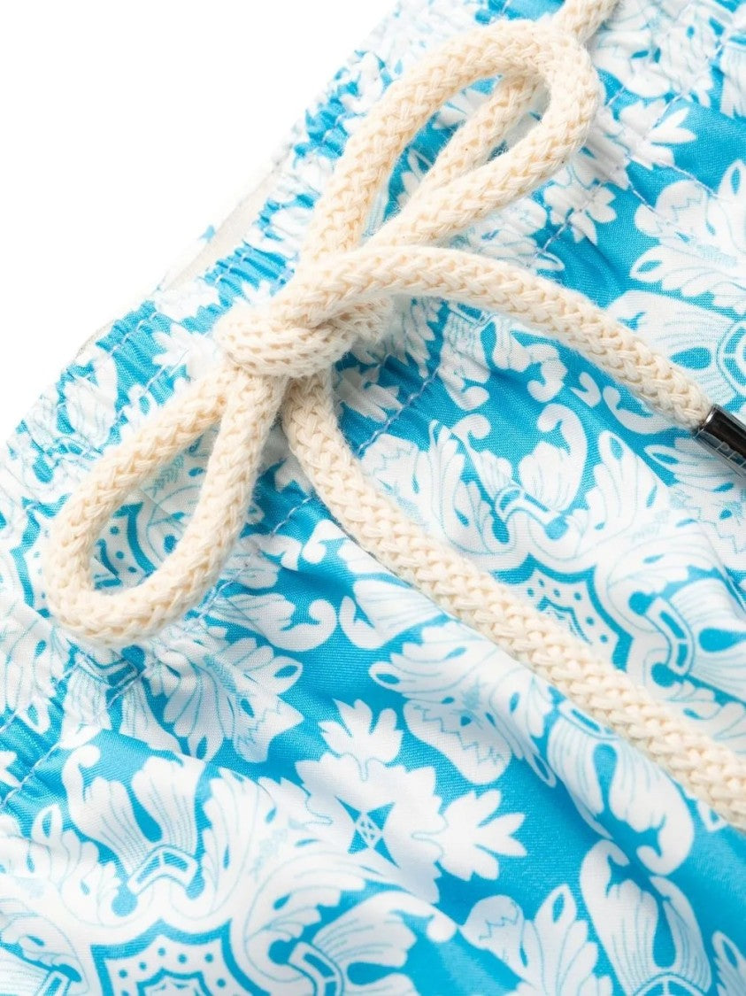 Peninsula Blue Floral Swim Shorts With Braided Drawstring