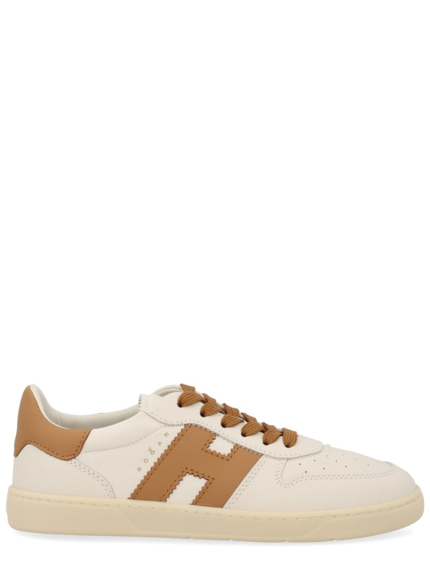 Hogan Neutrals Low-Top Perforated Toe Sneakers