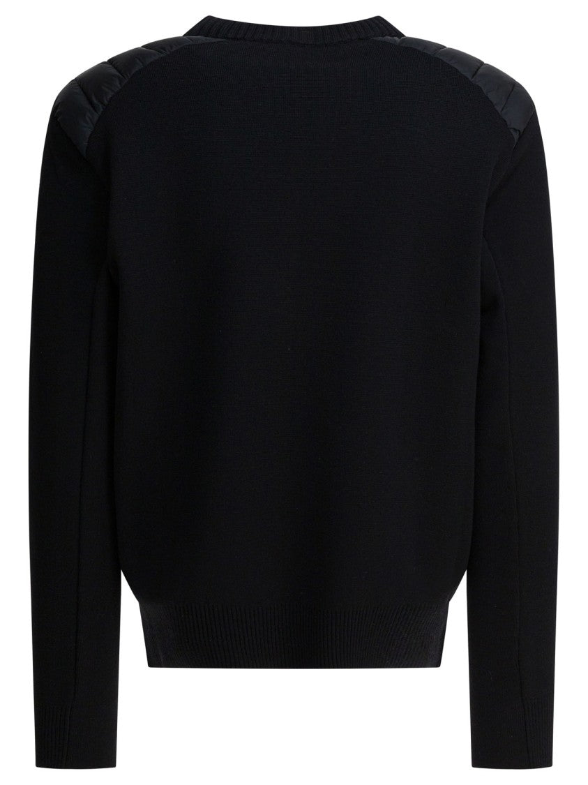 Moncler Grenoble Quilted Shoulder Crewneck Sweater In Virgin Wool Blend