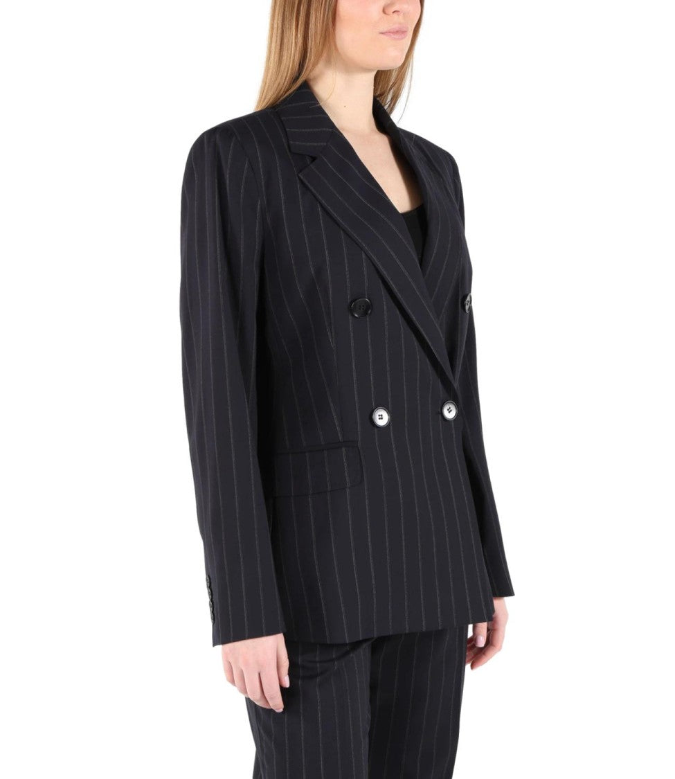 Max Mara Blue Pinstripe Virgin Wool Jacket