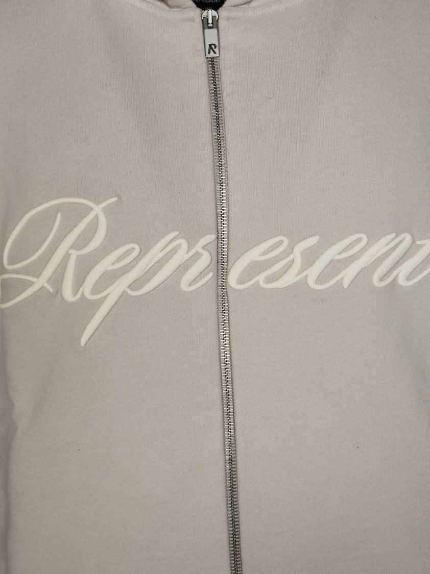 Represent Embroidered Logo Zip-Up Hoodie With Ribbed Cuffs