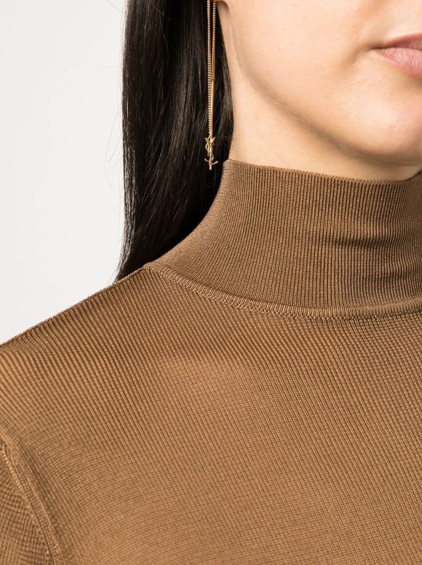 Saint Laurent Long Brown Viscose Maxi Dress