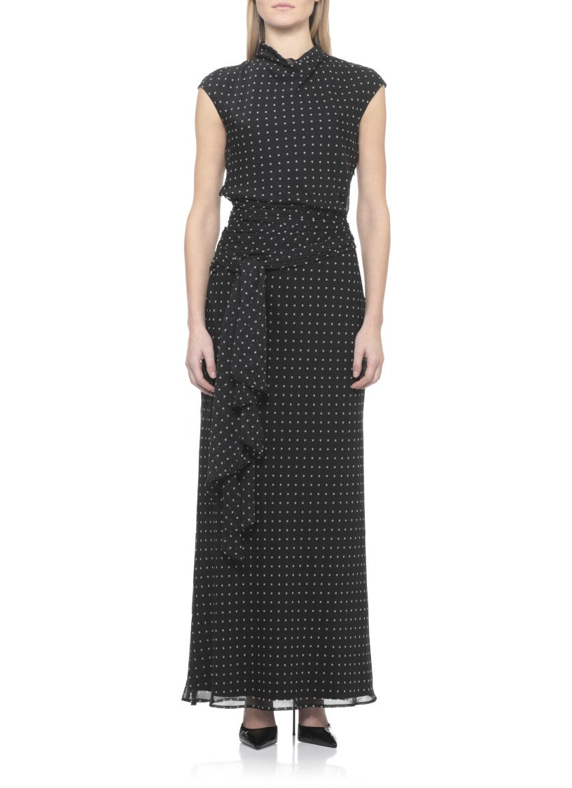 Rotate Maxi Dress With Round Neckline And Drape Detail