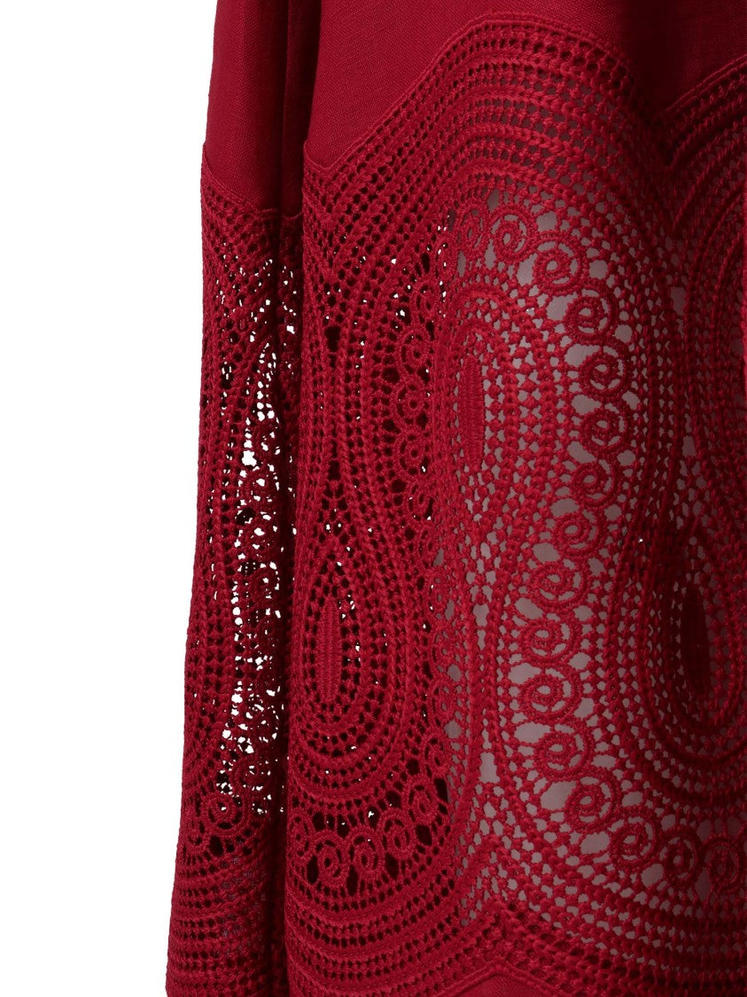 Clips Lace Panel Pleated Midi Skirt