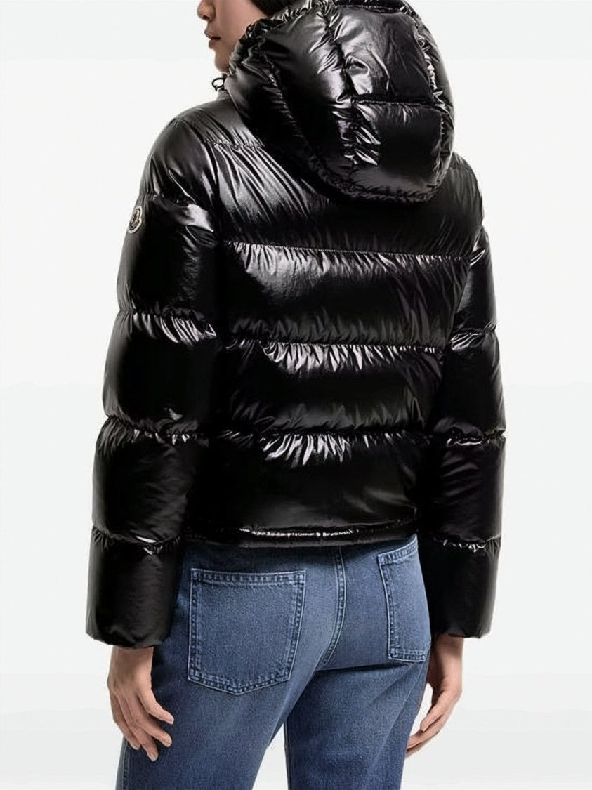 Moncler Cropped Black Puffer Jacket With High Collar And Snap Buttons