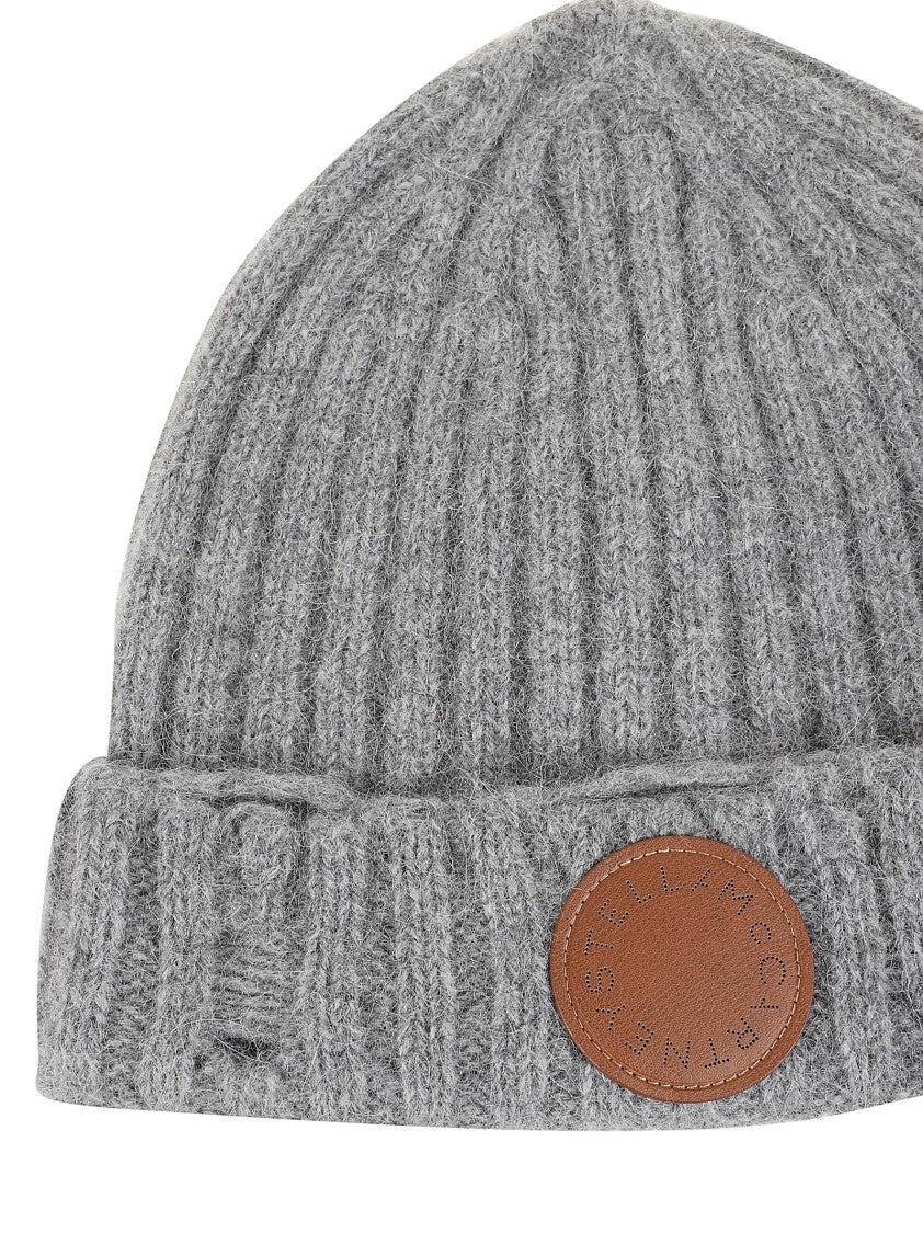 Stella Mccartney Ribbed Alpaca Beanie With Logo Patch Detail
