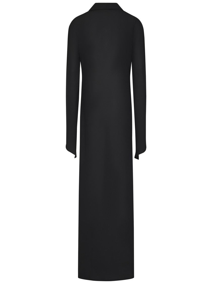 Mônot Asymmetric Long Sleeve Black Crepe Jersey Wrap Dress