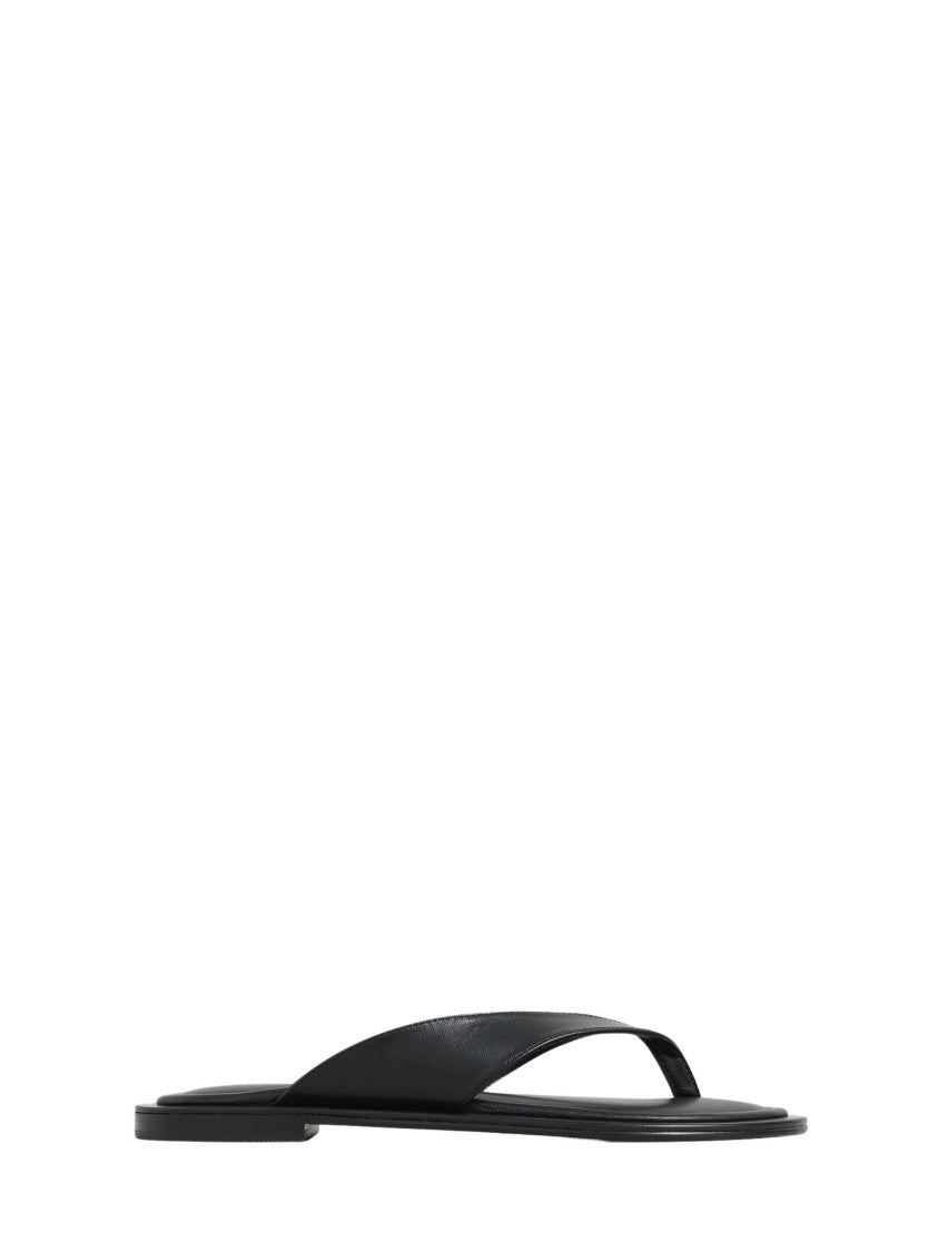 A.Emery Black Minimalist Flip-Flop Leather Sandals
