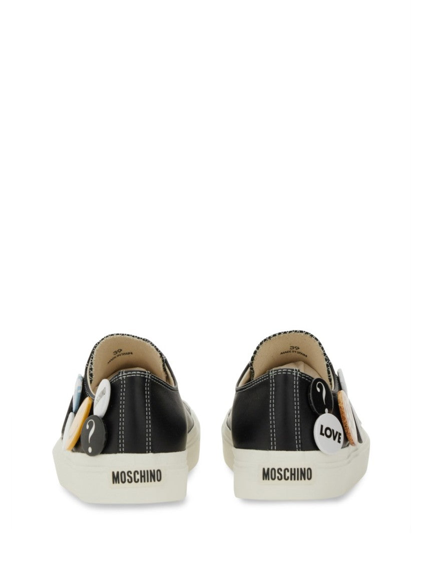 Moschino Black Leather Sneakers With Playful Pins