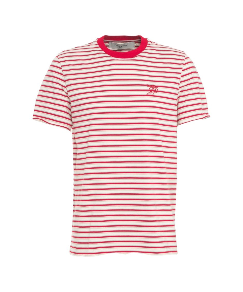 Golden Goose Striped T-Shirt With Logo Embroidery