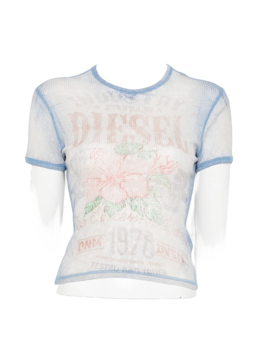 Diesel Sheer Crop Top With Multicolor Floral Print