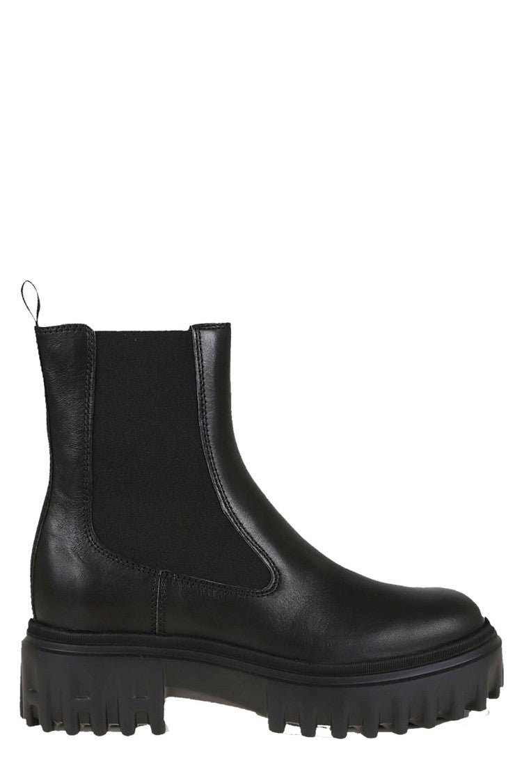 Hogan Black Elastic Side Gusset Lug Sole Leather Boots