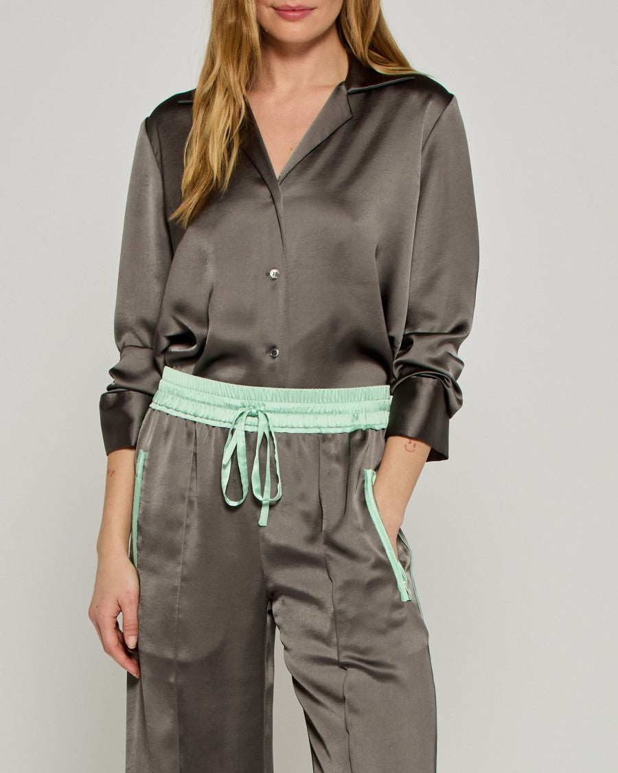 Serena Bute Satin Revere Collar Shirt - Charcoal