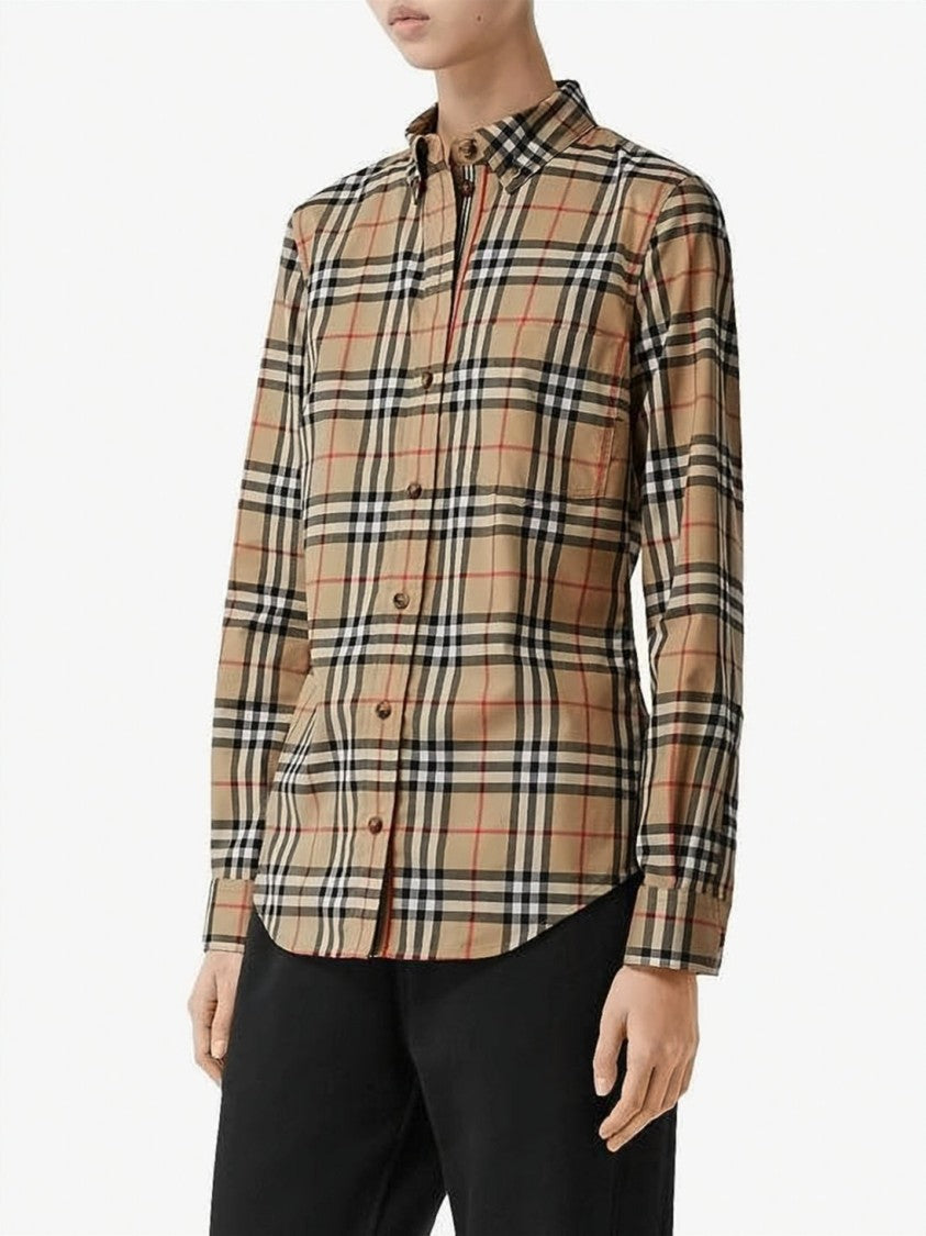 Burberry Beige Check Pattern Tailored Shirt With Button-Down Front