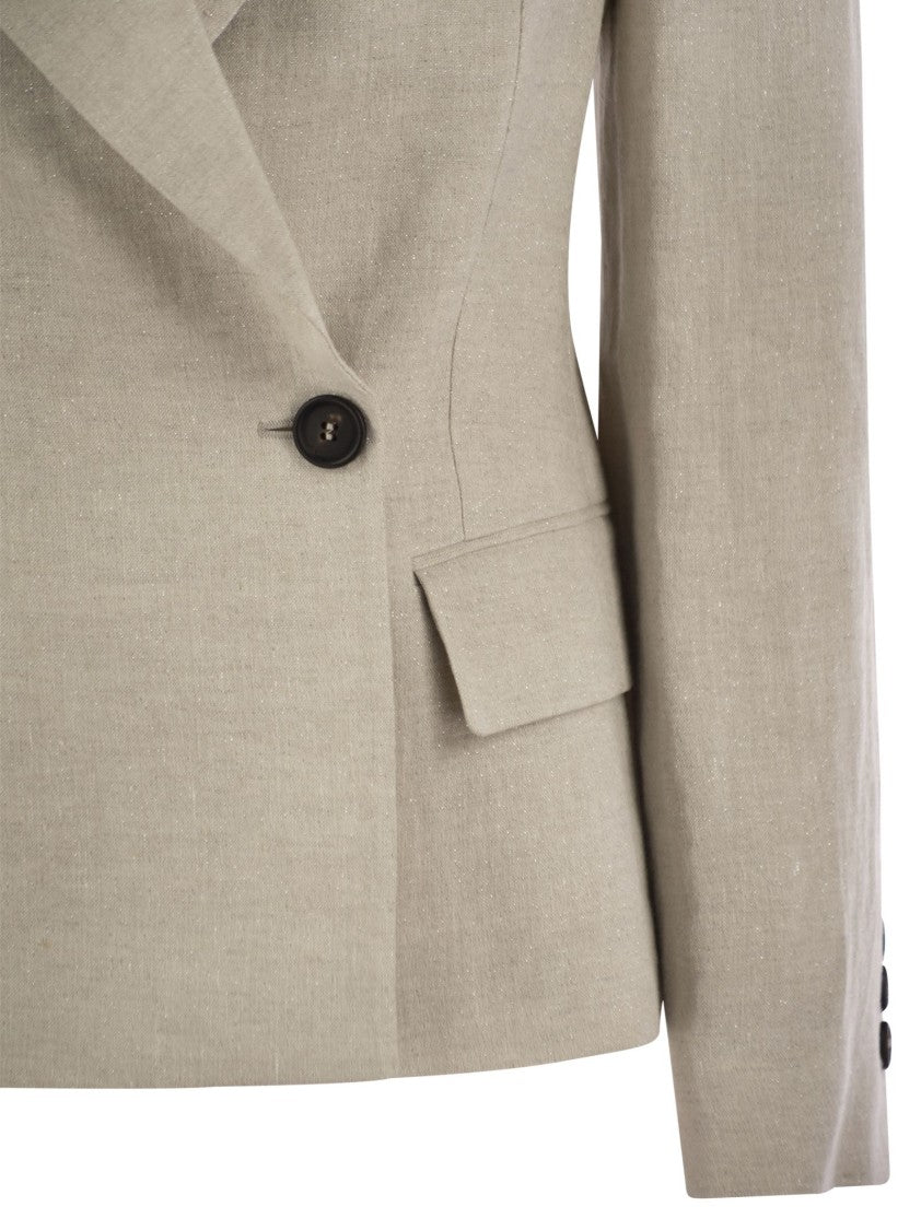 Brunello Cucinelli Sparkling Linen Canvas Jacket With Jewellery
