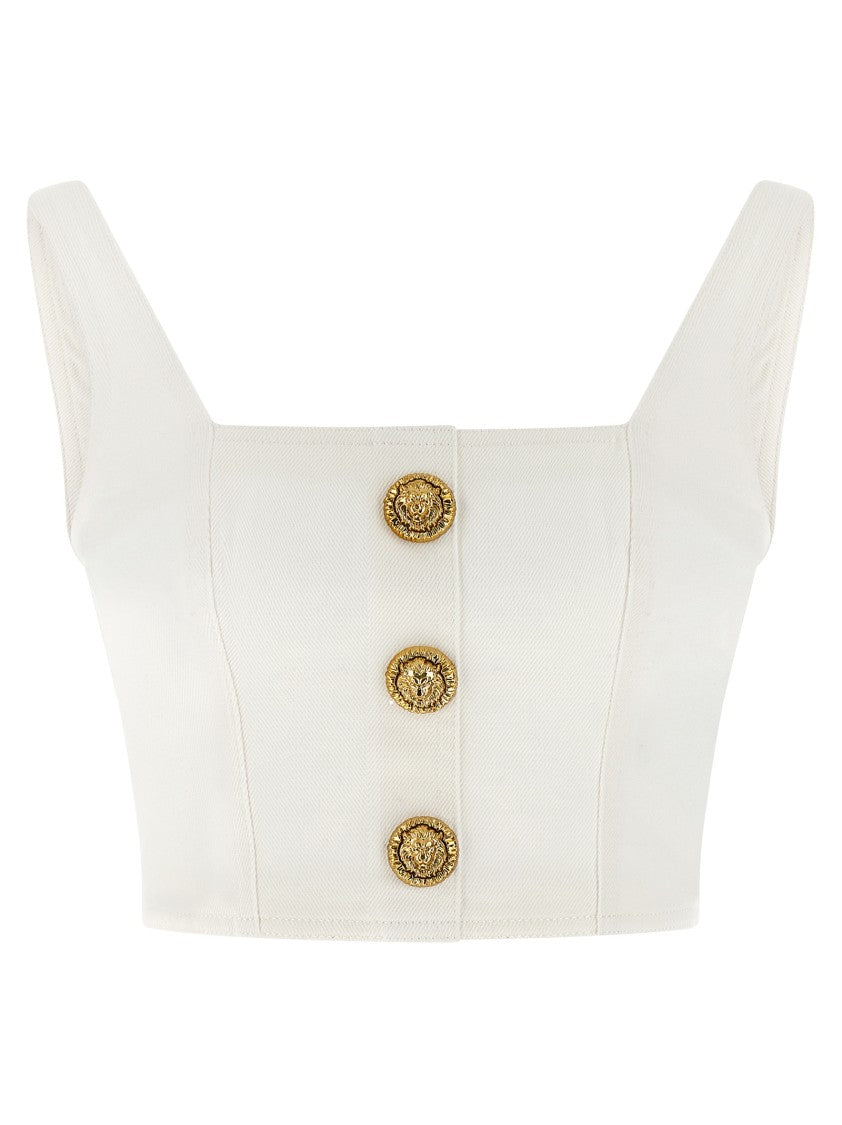 Balmain Cotton Canvas Top With Gold Button Detailing