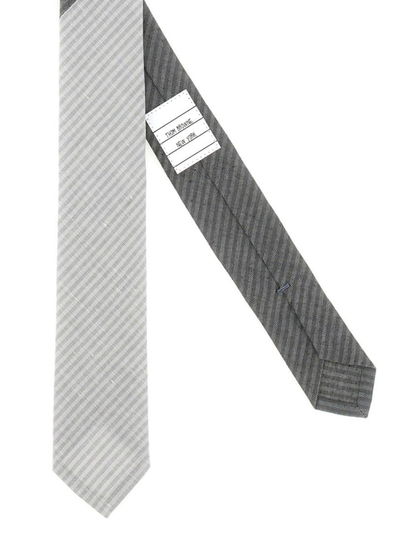 Thom Browne Striped Grey Linen-Cotton Tie