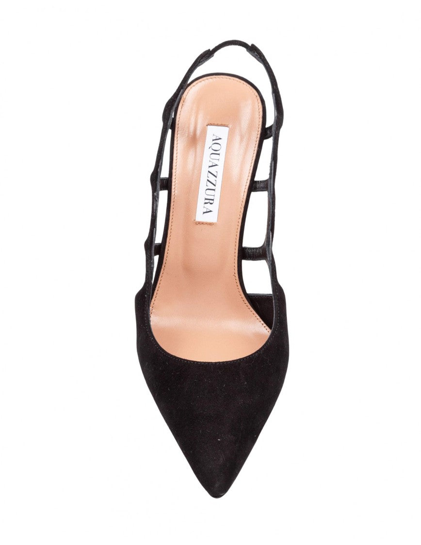 Aquazzura Suede Black Decollete' Bootie Pump 85