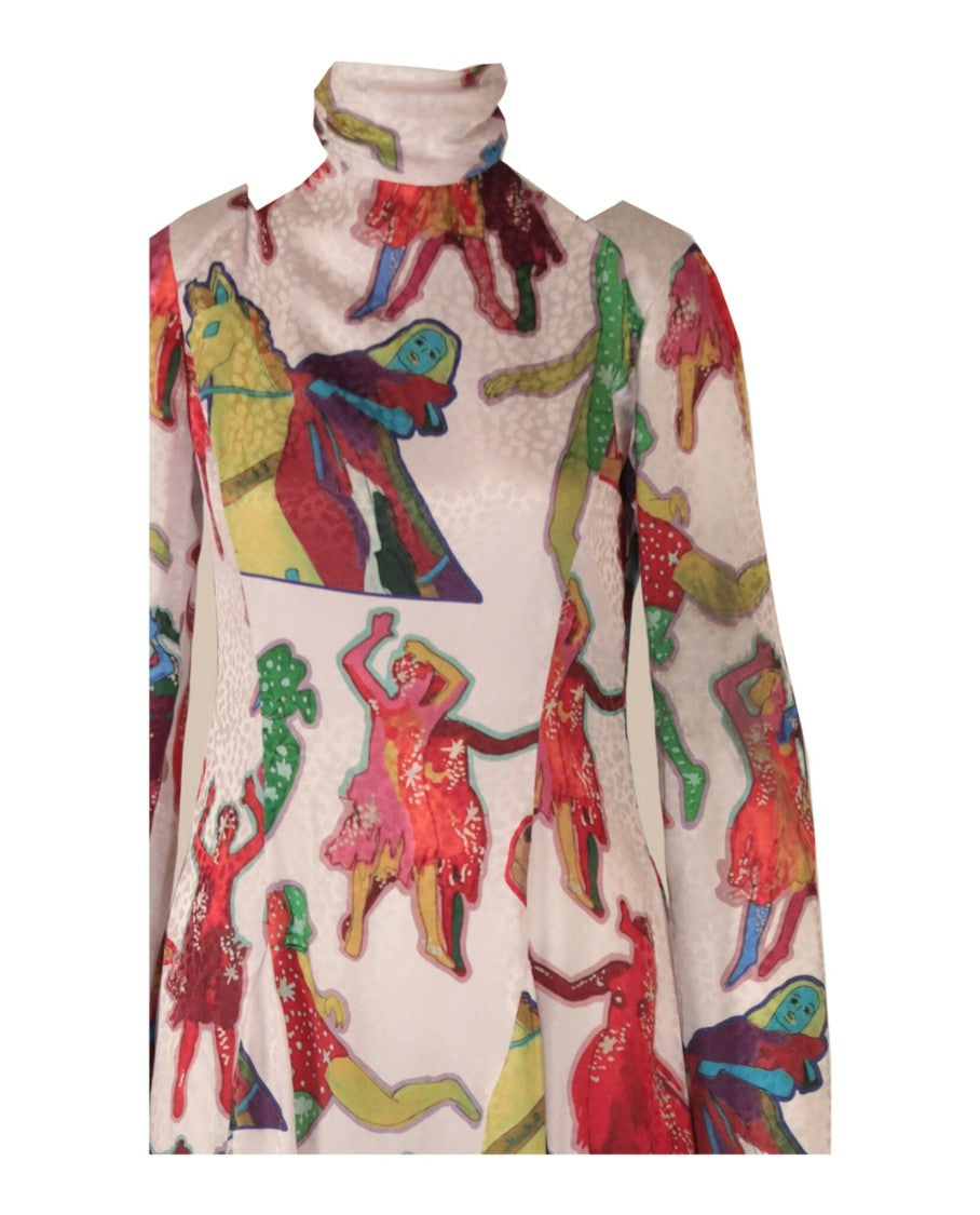 Stella Mccartney Psychedelic Print Silk Maxi Dress With Tie Collar