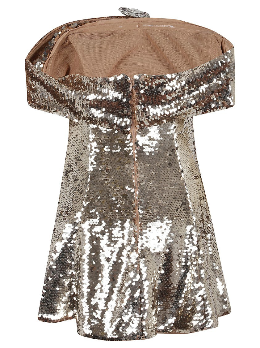 Self-Portrait Gold Sequin Off Shoulder Mini Dress