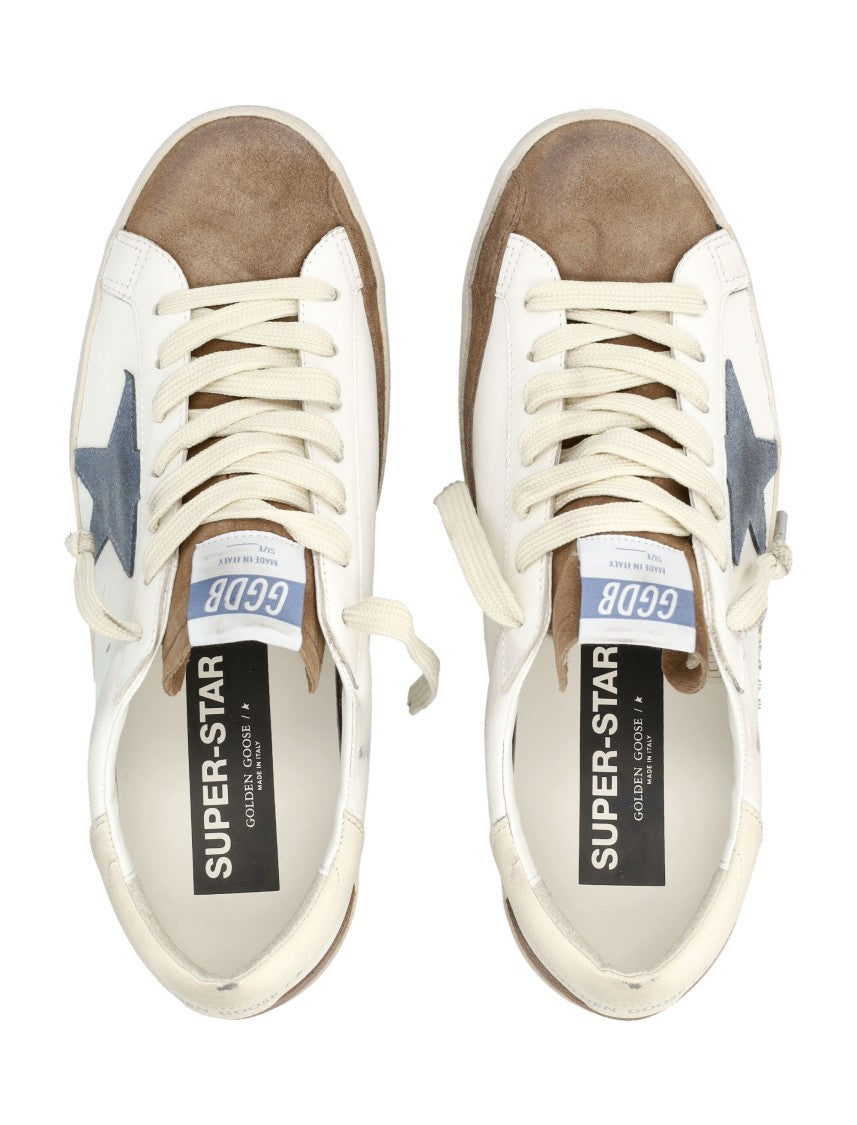 Golden Goose Distressed White Leather Sneakers With Suede Accents