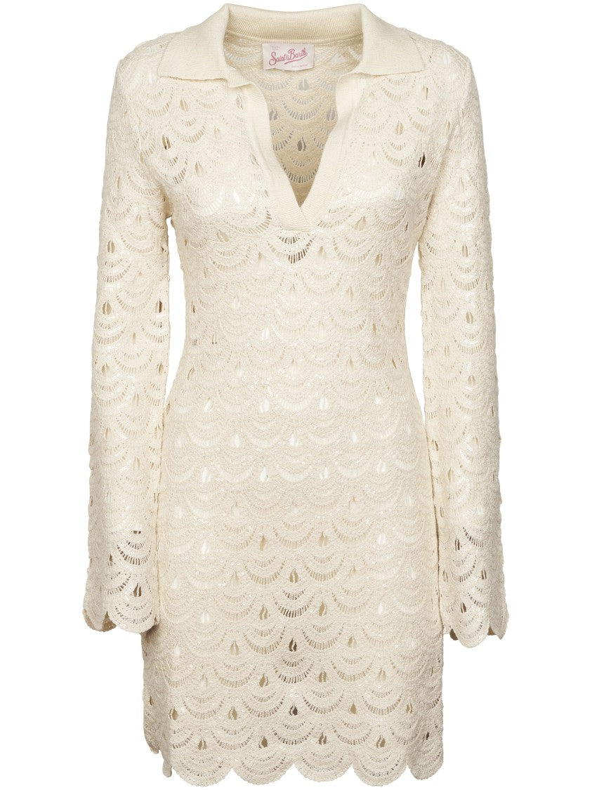 Mc2 Saint Barth Long Sleeve Mini Dress With Crochet Detailing
