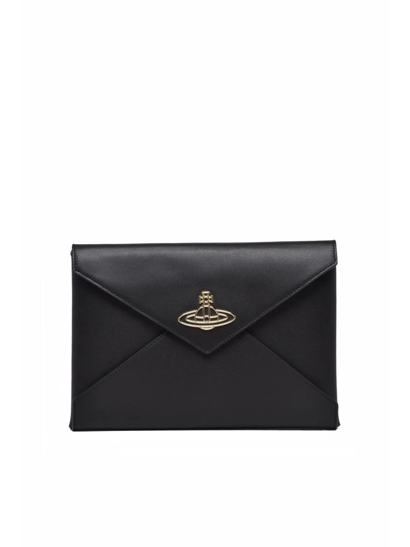 Vivienne Westwood Smooth Thin Orb Clutch With Metallic Emblem And Chain Strap