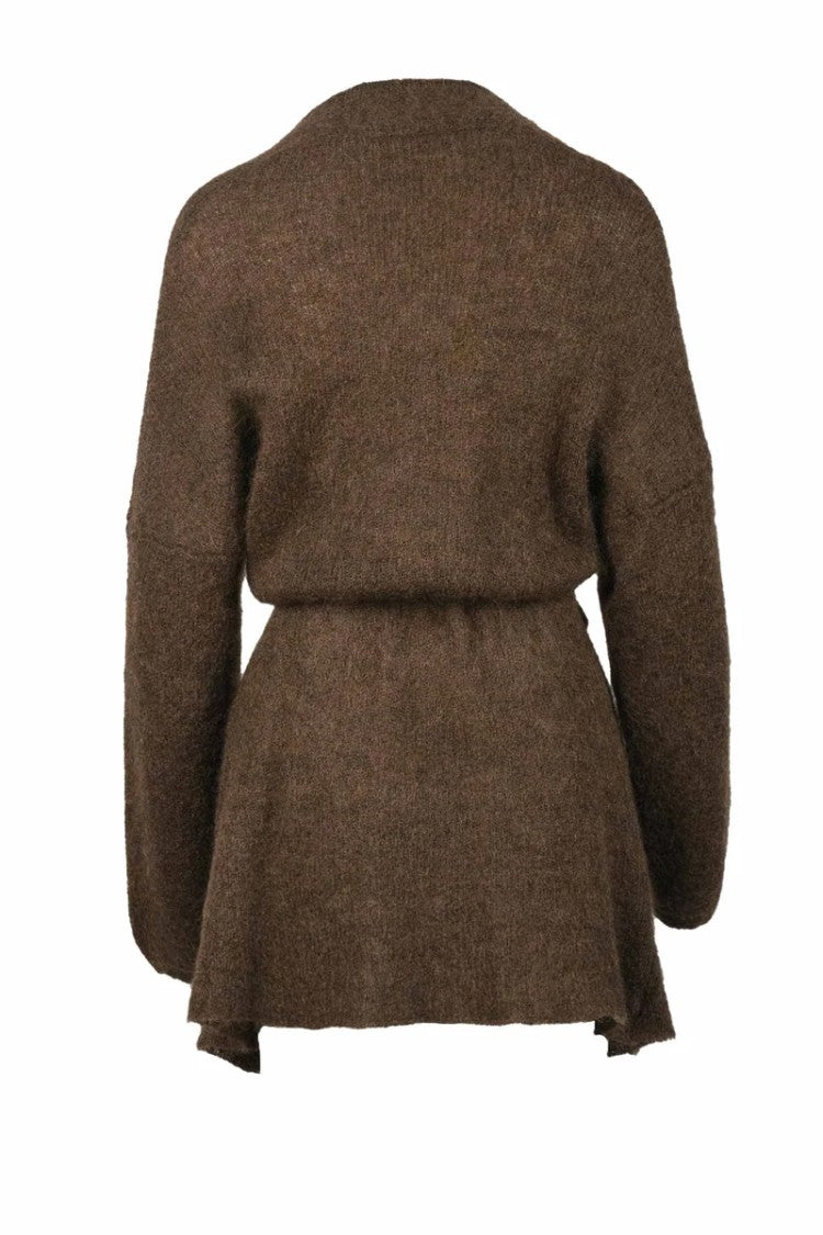 Alessia Zamattio Long Cardigan In Mohair Nylon And Wool - Brown