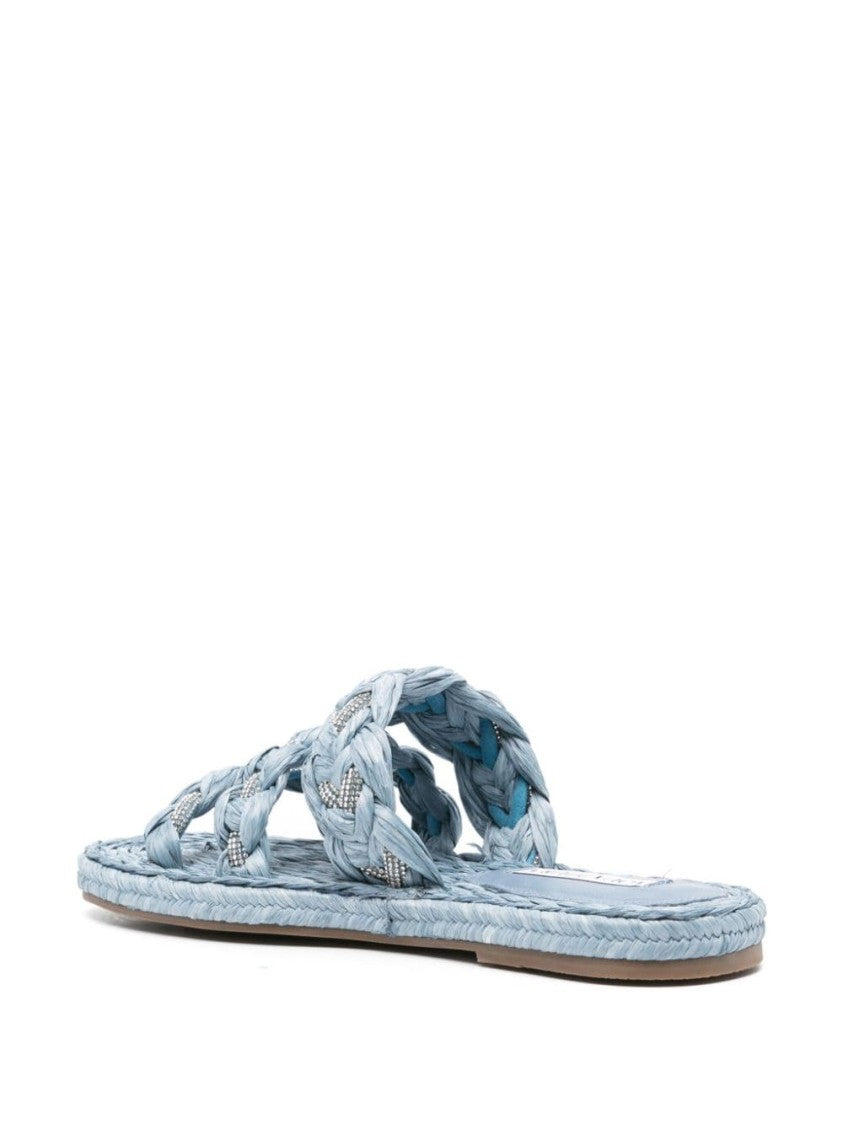 Aquazzura Interwoven Blue Sandals With Rhinestone Embellishment