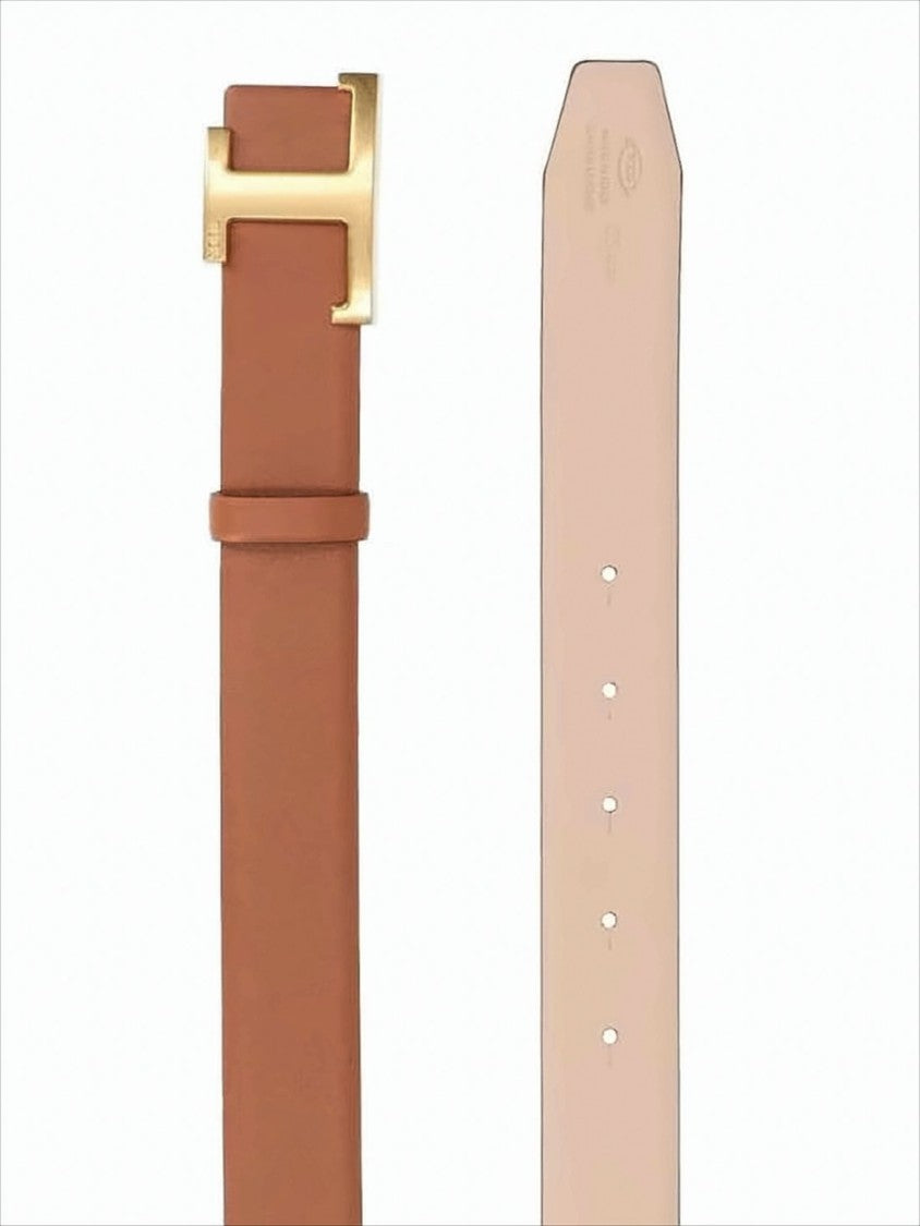 Tod's Brown Leather Belt With Gold-Tone Buckle Detail