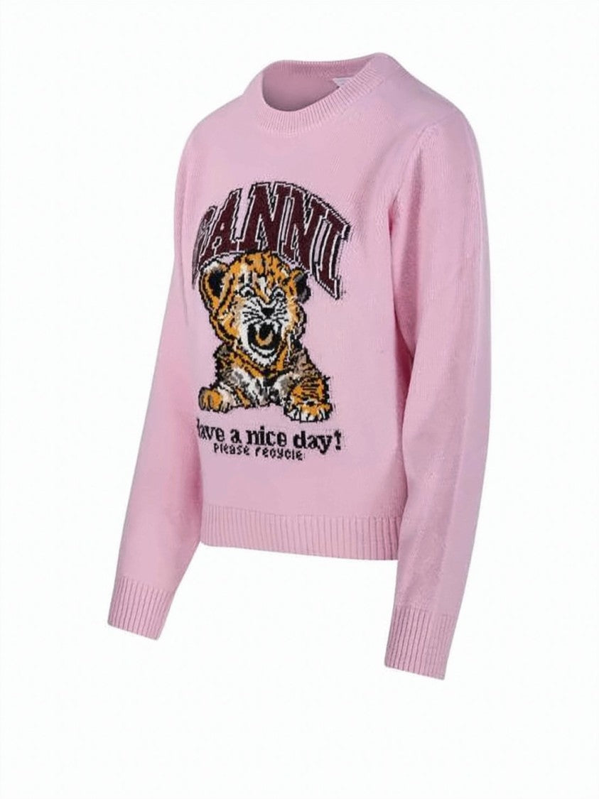 Ganni Playful Tiger Graphic Knit Sweater